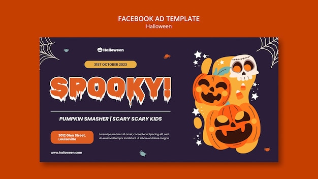 Flat design halloween celebration facebook template