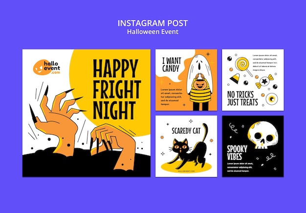 無料PSD フラットなデザインのハロウィーンのお祝いinstagramの投稿