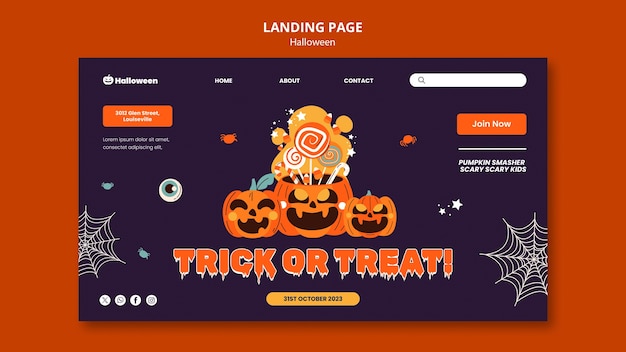 無料PSD フラットデザイン ハロウィーン・セレブレーション ランディングページ