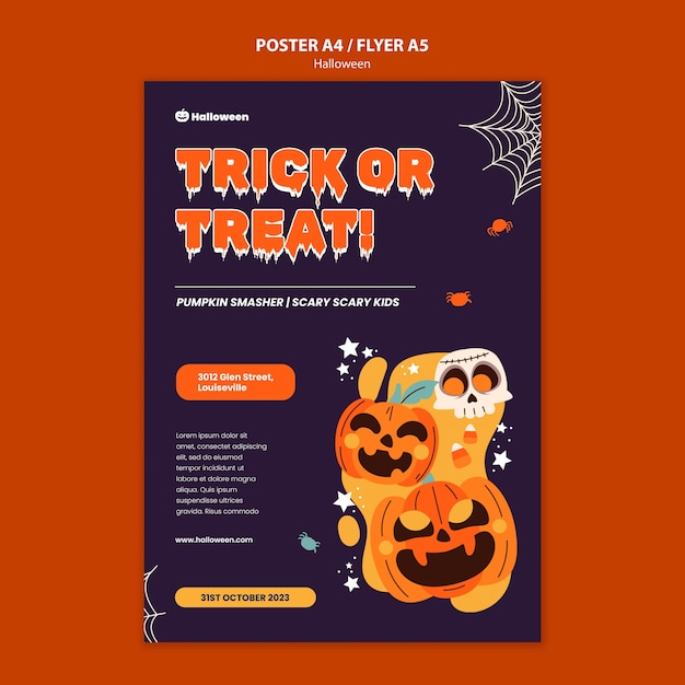 PSD gratuito modello di poster di celebrazione di halloween a disegno piatto