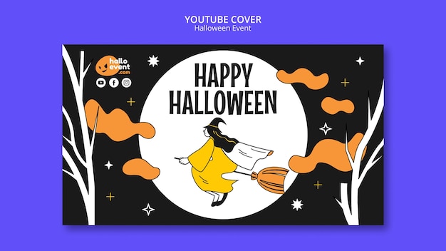 Copertina di youtube per la celebrazione di halloween dal design piatto