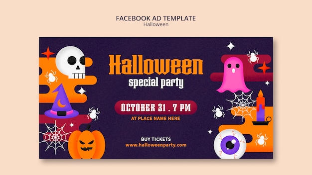 Бесплатный PSD Шаблон рекламы на хэллоуин в фейсбуке в плоском дизайне