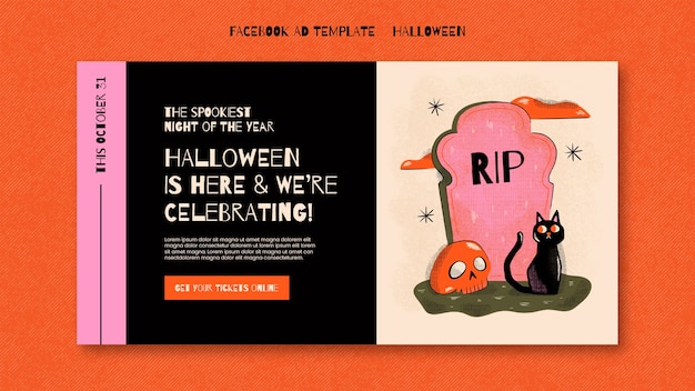 PSD gratuito modello di annuncio di facebook di halloween dal design piatto