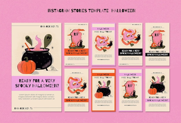 PSD gratuito modello di storie di instagram di halloween dal design piatto