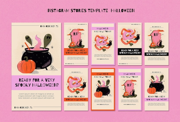 Flat design halloween instagram stories template