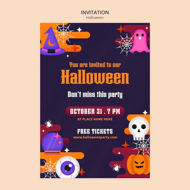 Free PSD flat design halloween inviation template