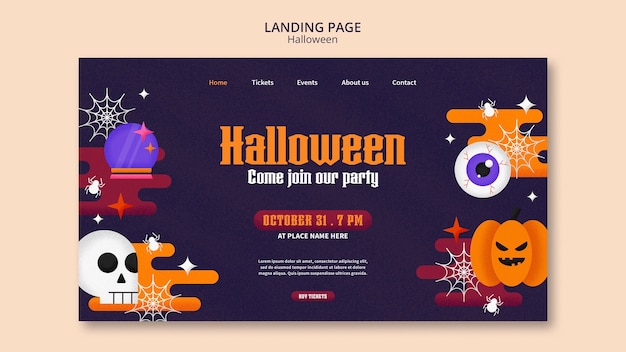 Free PSD flat design halloween landing page template