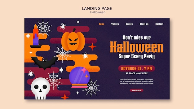 Flat design halloween landing page template
