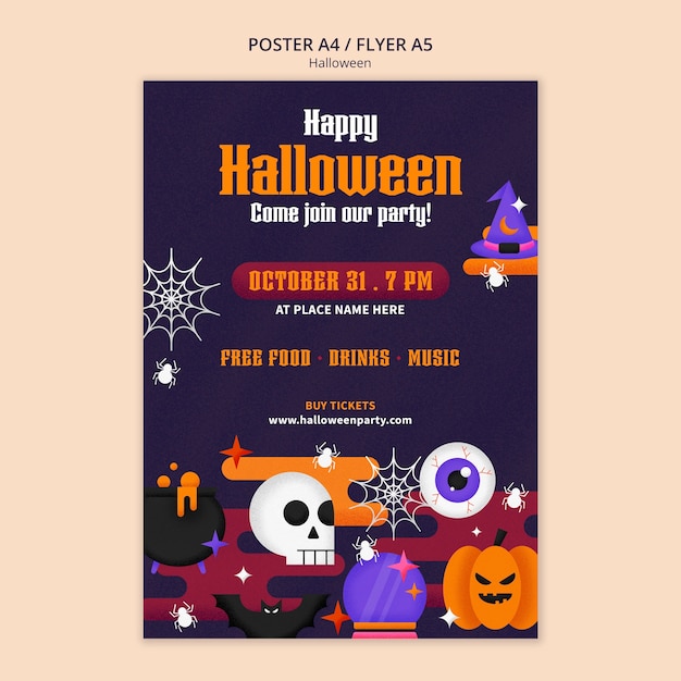 Free PSD flat design halloween poster template