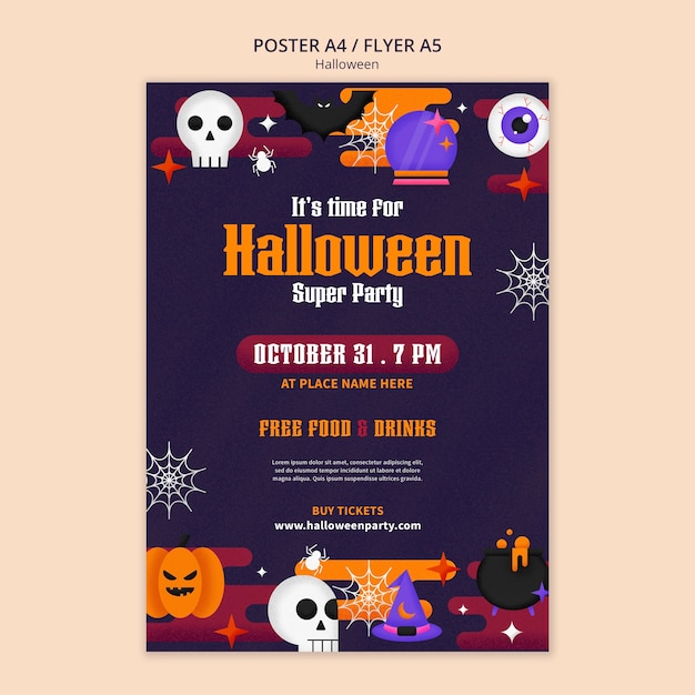 Flat design halloween poster template