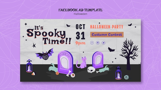 Free PSD flat design halloween template design