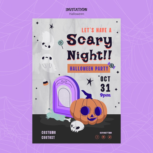 PSD gratuito design piatto modello di halloween