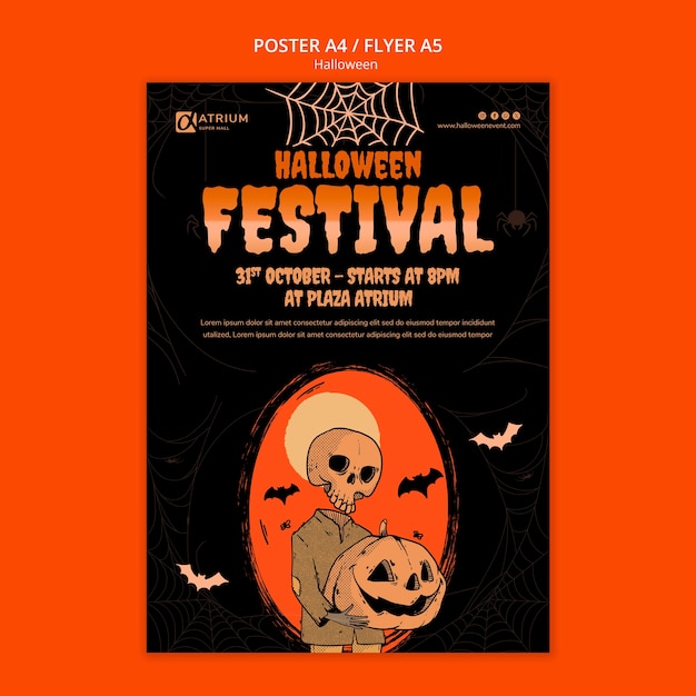 PSD gratuito design piatto modello di halloween