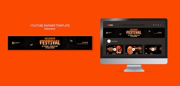 Free PSD flat design halloween template design