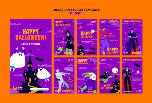 PSD gratuito modello di halloween dal design piatto