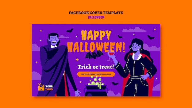 PSD gratuito modello di halloween dal design piatto