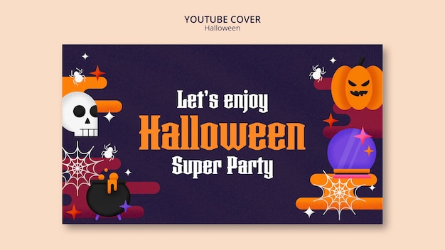 Flat design halloween youtube cover template