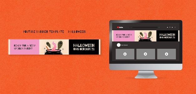 PSD gratuito modello di youtube di halloween dal design piatto