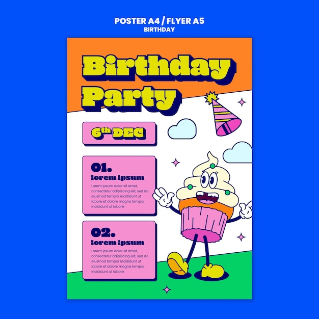 Free PSD flat design happy birthday template