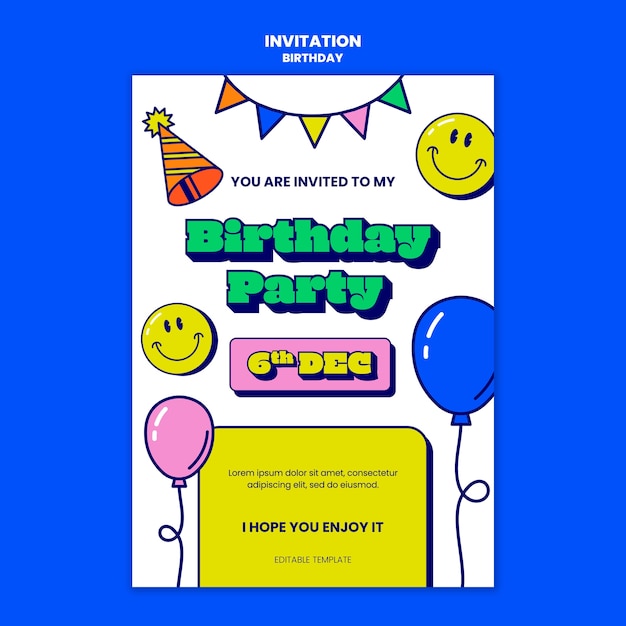 Free PSD flat design happy birthday template