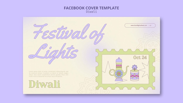 PSD gratuito copertina facebook di diwali felice design piatto