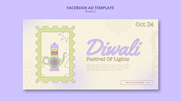 Flat design happy diwali facebook template