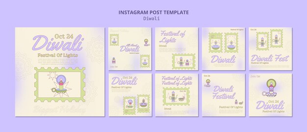 Flat design happy diwali instagram post