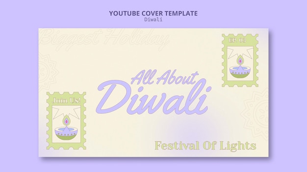 PSD gratuito copertina di youtube felice diwali design piatto