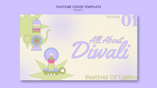 PSD gratuito copertina di youtube felice diwali design piatto