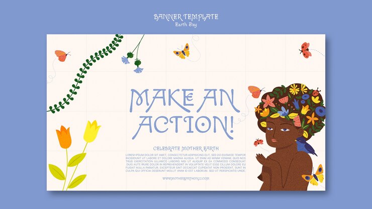 मुफ़्त PSD flat design happy earth day banner template