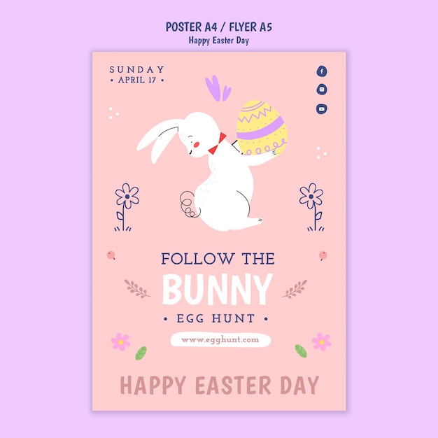 Free PSD flat design happy easter template