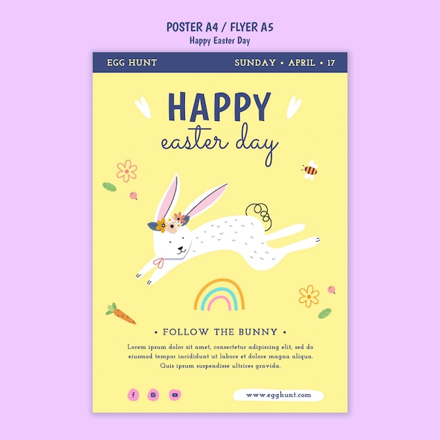 Free PSD flat design happy easter template