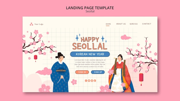 Free PSD flat design happy seollal template