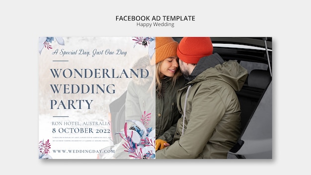 Free PSD flat design happy wedding template