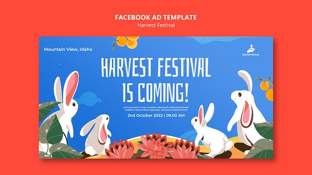 Free PSD flat design harvest festival template design