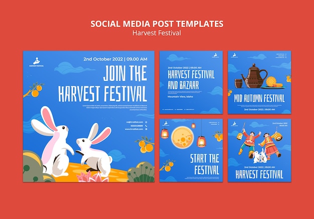 Free PSD flat design harvest festival template design