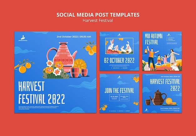 Free PSD flat design harvest festival template design