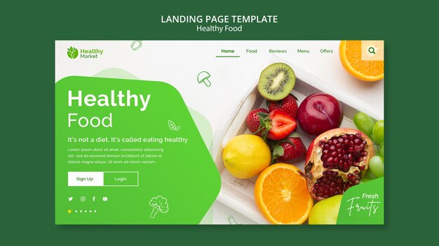 Flat design healthy food landing page template