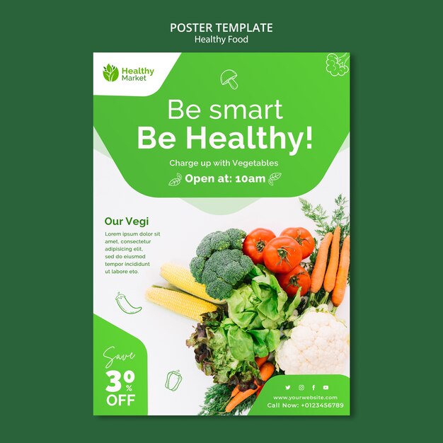 Flat design healthy food poster template
