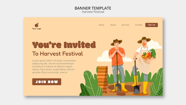 Free PSD flat design hervest festival template