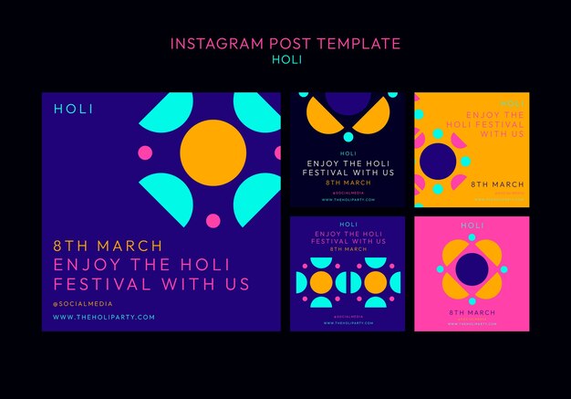 Плоский дизайн постов в instagram о празднике холи