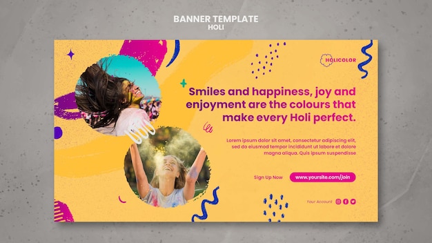 Free PSD flat design holi festival design template