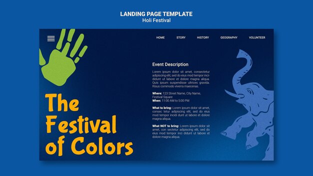 PSD gratuito modello di design del festival holi design piatto