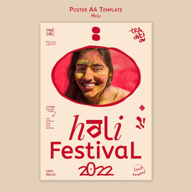 PSD gratuito modello di festival holi design piatto