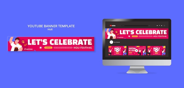 Free PSD flat design holi festival template