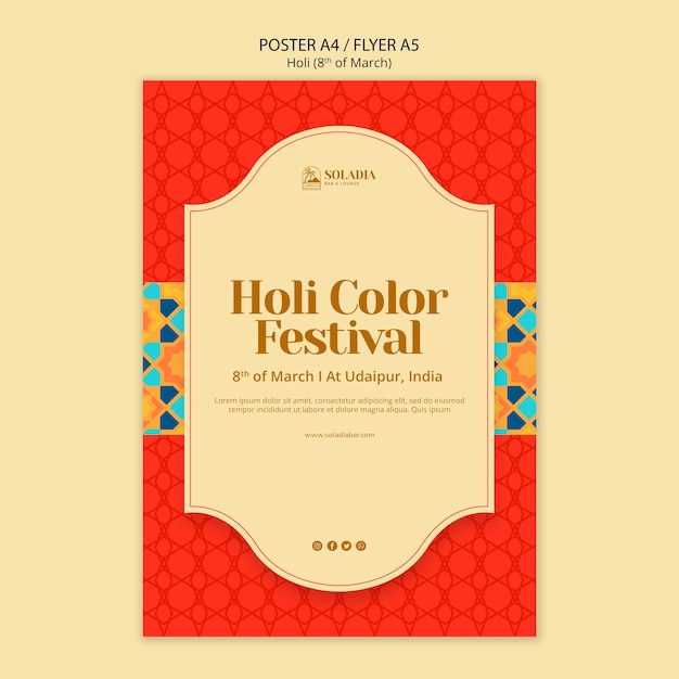 PSD gratuito modello di festival holi design piatto