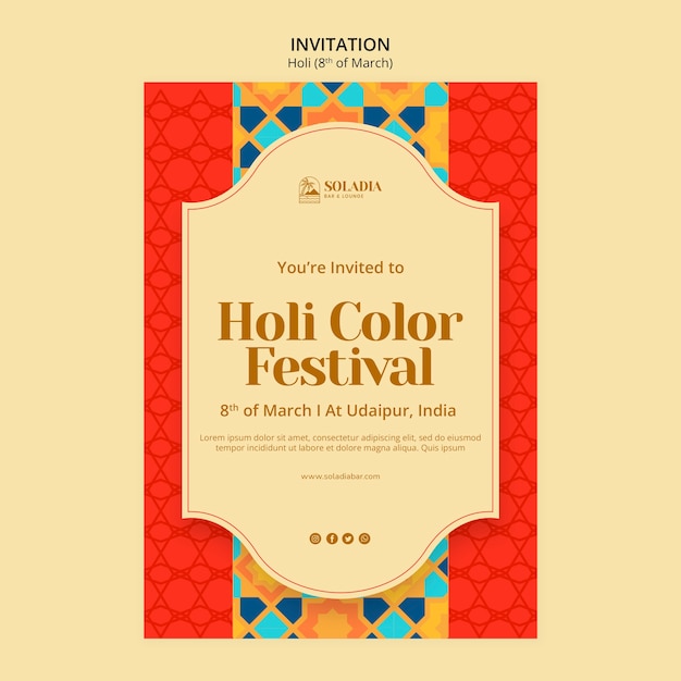 PSD gratuito modello di festival holi design piatto