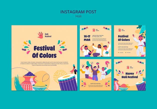 Free PSD flat design holi template