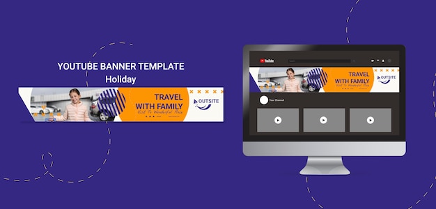 Бесплатный PSD Плоский дизайн праздничного приключения youtube баннер