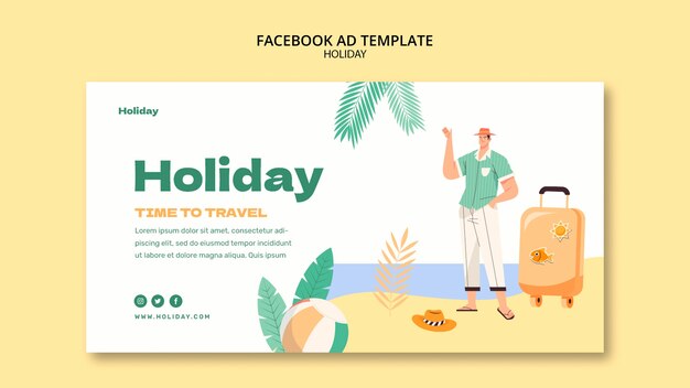 PSD gratuito modello di facebook di concetto di vacanza design piatto